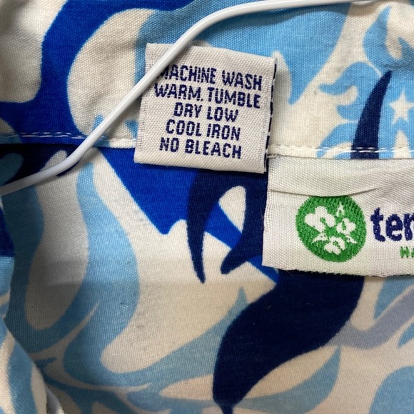 Ten Zone Hawaiian Mens Blue White Floral Tribal Button Down Shirt Large - Picture 4 of 7
